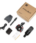 XLR Podcast Microphone Professional Cardioid Condenser Mic Kit With Desktop Stand and accessories displayed with packaging