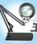 2 In 1 LED Magnifier With Light Desk Lamp Clamp Stand For Crafting And Soldering, 10x Magnification shown with clamp and base
