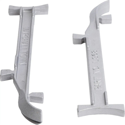 Line Stretchers For Masonry Work, 6 And 8 Inch, Adjustable Cast Aluminum Tension Tools, shown angled, Part No. LS68, Made In USA.