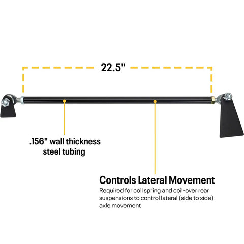 Weld On Rear Panhard Bar Track Rod Kit For Parallel Mount Multi Link Suspensions Universal Fit To Control Lateral Axle Movement In Coil Spring Or Coil Over Setups Built Tough With High Quality Components. 22.5in steel tubing, .156in wall