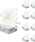 8-pack of 4 Inch Ultra Thin Square LED Recessed Light With J-Box, 12W, 5 Color Selectable, 950 Lumens, Dimmable Wafer Downlight