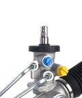 Close-up of Power Steering Rack And Pinion Assembly For 1999 To 2006 Chevy Silverado 1500, 2007 Classic, GMC Sierra 1500 connections