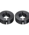 Two Pack Single Split Shaft Collar With 5/8 Inch Bore, 1-5/16 Inch Outer Diameter, 7/16 Inch Thick, Black Oxide Lock Collar Clamp With Set Screws, 1045 Steel, shown front view