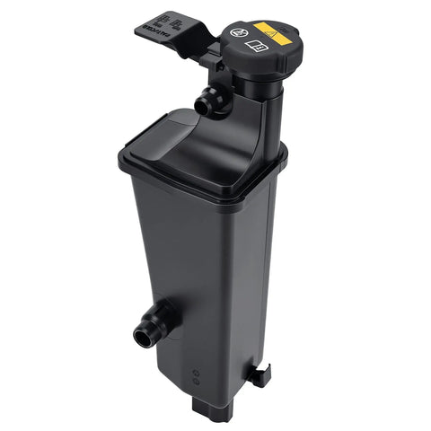 Replacement Engine Coolant Reservoir And Radiator Expansion Tank With Surge Cap For Bmw E46 325i, black plastic assembly.