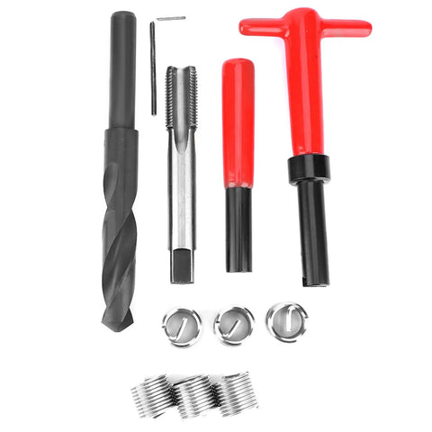 Stainless Steel M16x1.5 Thread Repair Kit 11 Piece Set With Twisted Drill Tap Installation Wrench Breaker Hex Wrench And Six Threaded Inserts For Automotive And Industrial Use Heavy Duty