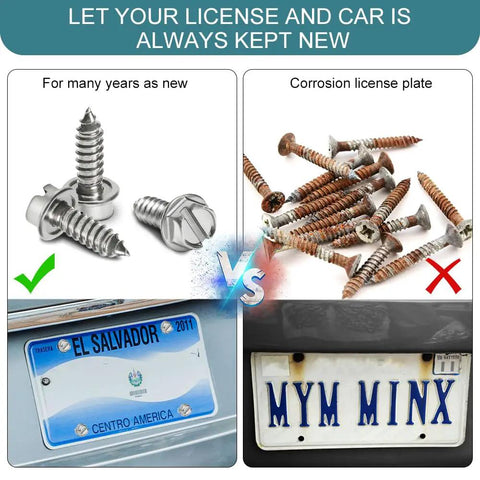 Comparison of Heavy Duty Stainless Steel License Plate Screws And Security Fasteners For Cars Trucks And Suvs Rustproof Tag Mounting Kit.