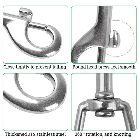 POLARHAWK double-ended bolt snap hooks, 3.5 in stainless steel, pack of 6 (silver)