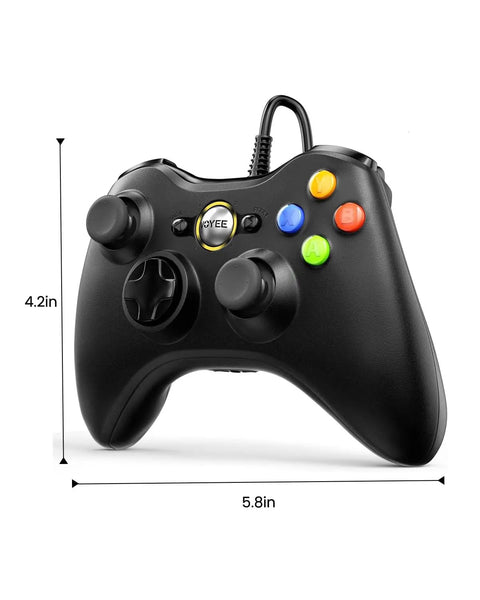 Wired Xbox 360 Controller For PC And Windows 11 10 8 7 With Upgraded Joysticks And Enhanced Dual Vibration, dimensions shown
