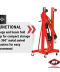 Rock Solid Two Ton Folding Engine Crane For Heavy Duty Garage Days with foldable legs and 360° swivel casters for easy storage.