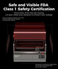 Falcon2 Pro 40W Laser Engraver with integrated enclosure and camera, front view showing safety features and transparent cover.