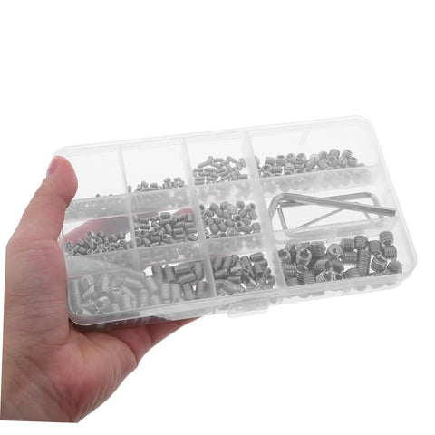 400 Piece Metric Set Screws Assortment Kit With M3 M4 M5 M6 M8 Pointed Head Fixing Screws For Bathroom Accessories Hardware And Light Fixture Installation Great For Quick DIY Fixes in clear box