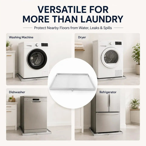 Heavy Duty 30x30x1.5 Inch Stainless Steel Washing Machine Pan With Drain Hole under appliances in laundry room use