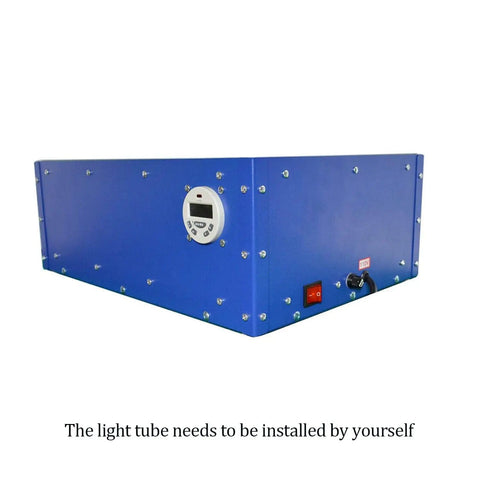 Back view of 18 By 13 Inch 60W LED UV Exposure Unit with Timed Exposure and Four Light Tubes, showing control panel and blue design.