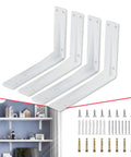Heavy Duty 22 Inch White Shelf Bracket Set, Right Angle Corner Braces, Supports Up To 550 Lbs, Pack Of 4 with screws and anchors