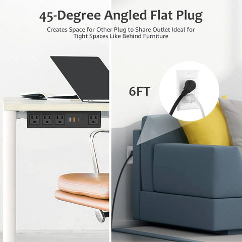 Under Desk Power Strip With 3M Adhesive Mount, 4 Outlets And 1200J Surge Protector, 6 Ft Cord, USB C And USB A Fast Charging Ports