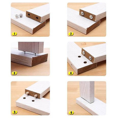 Diagram showing Pro Grade Dowel And Tenon Center Transfer Plugs Set For Accurate Hole Transfer And Center Marking assembly steps.