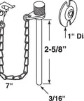 Diagram of Sliding Patio Door Lock Pin 3/16 x 2-5/8 Inches, Steel Pin With Retaining Ring, Chrome Plated, chain and measurements