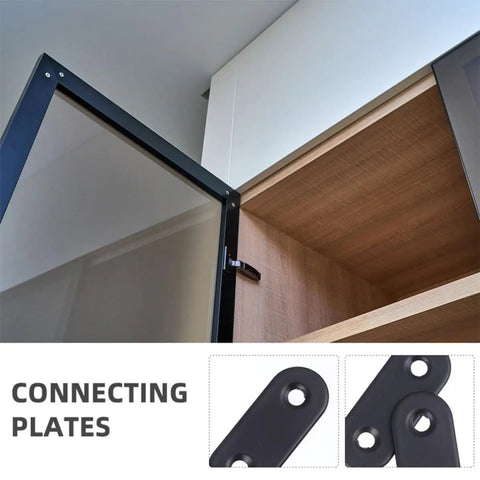 Beefy Stainless Steel Flat Corner Brackets Set 12 Pack used for cabinet door attachment with black metal braces detail