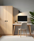 Home office with Hidden Concealed Recessed Sliding Door Pull Handles Set in black stainless steel on a cabinet
