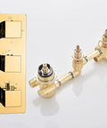 Brass thermostatic controls for Top Shelf Gold Wall Mounted Bathroom Shower System With Thermostatic Temp Control.