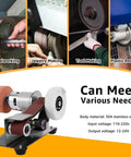Compact Mini Electric Belt Sander 100-240V For Versatile DIY Woodwork Project Metal Finishing Plus Jewelry Polishing Bench Grinder on a stand.