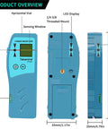 Laser Level Receiver For Red And Green Pulsed Beams With Three Sided Smart LED Displays Adjustable Speaker Two Sided Bubble Vial Clamp Included Detects Pulsed Red And Green Beams Up To 200 Feet, front, side and back views