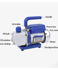 Premium Single Stage Rotary Vane Vacuum Pump For Automotive Air Conditioning Refrigerant Recovery Hvac Mechanic Tool showing labeled parts and design features.