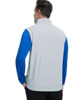Back view of Stretchy Golf Vest For Men Lightweight Breathable Quick Dry Stand Collar Quarter Zip Pullover With Windproof Flap