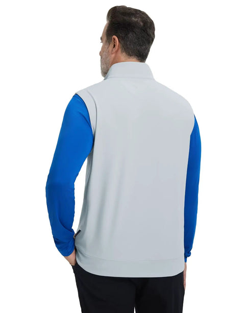 Back view of Stretchy Golf Vest For Men Lightweight Breathable Quick Dry Stand Collar Quarter Zip Pullover With Windproof Flap