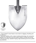 Round Point Gardening Shovel With Wood D Handle 41 Inch Steel Digging Spade with stainless steel blade detail for Lawn Yard.