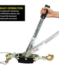 Heavy Duty 5 Ton Come Along Winch With 10 Ft Steel Cable Dual Gear And 3 Hooks in use showing hand operation