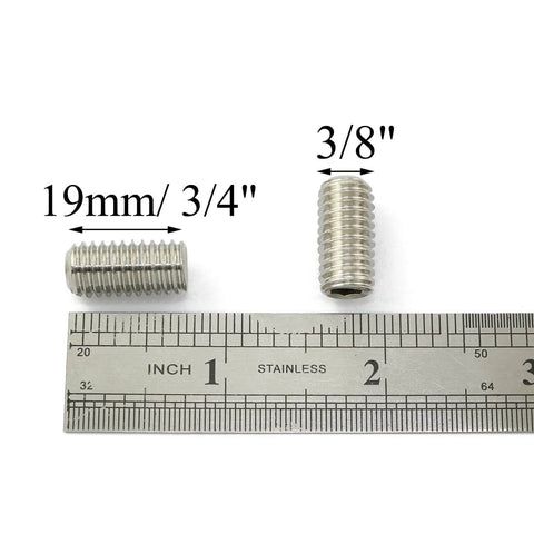 Beefy 10-Piece 3/8-16 x 3/4 Inch Socket Set Screws 304 Stainless Steel Full-Thread Cup Point Grub Screws with ruler