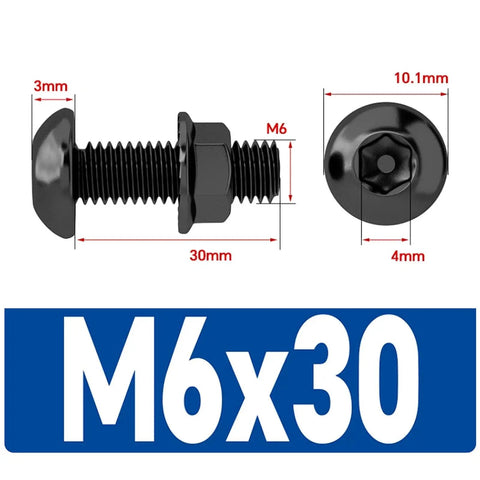 Black 304 Stainless Steel M6 Round Head Hex Socket Bolts With Flange Nuts Kit 30 Sets Per Size M6x30 Bolt Dimensions