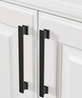 2 Pack Slick Matte Black Cabinet Handles 6-1/4 Inch 160mm Long Kitchen Cupboard Drawer Pulls on white cabinet doors