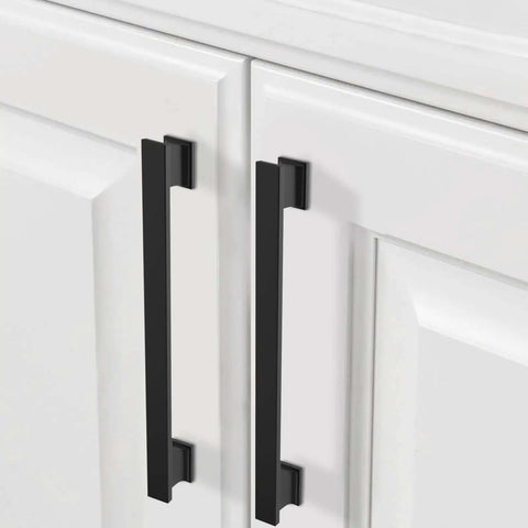 2 Pack Slick Matte Black Cabinet Handles 6-1/4 Inch 160mm Long Kitchen Cupboard Drawer Pulls on white cabinet doors