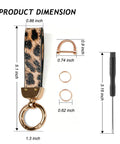 Boss Leopard Print Leather Keychain Car Key Holder Bag Charm Three In One Key Organizer dimensions and components shown.