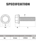 Diagram showing M8 25mm Flanged Hex Head Bolt dimensions and specifications for heavy-duty fastening use