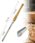 Premium 5/8 Inch Bowl Gouge For Wood Lathe Crafted From Durable M2 Cryogenic High Speed Steel With Long Beech Handle displayed beside bowl.