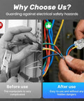 Comparison of wire connection using Fast Locking Wire Plug In Connector With Buckle For Quick Connects Flame Retardant Emergency Repair Kit Simple Push In Wiring For Home And Car No Tools Needed 50 Pack.
