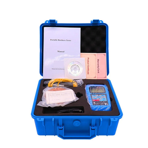 Dead On Reading Digital Leeb Hardness Tester With Beefy Metal Housing And Simple Usb Pc Hookup For Rockwell Brinell Vickers Scale Gauge Job Plus Crisp Backlit Lcd Screen Gear in portable blue case.
