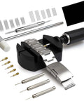 Watch Link Removal Kit With Hammer And Spring Bar Tool For Quick Band Sizing And Strap Adjustment, Replacement Pins, Hairpins, And Cleaning Cloth