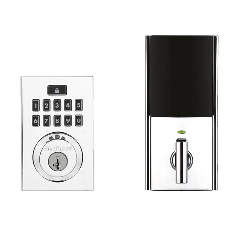 Contemporary Keypad SmartCode Deadbolt Lock With SmartKey Security And ZigBee Three Point Zero For Keyless Entry Polished Chrome
