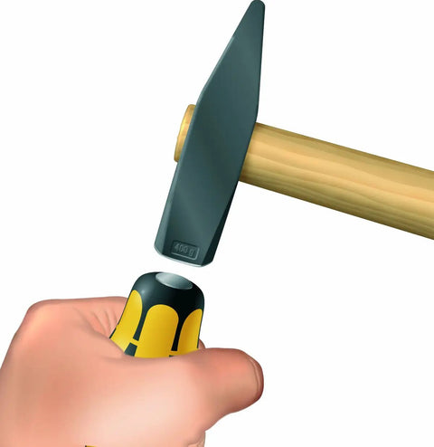 Hammer striking Kraftform Plus Screwdriver Set With Rack, Six Piece Slotted And Phillips Drivers, Pound Through Blade For Hammering