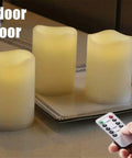 Set of 3 Outdoor IP44 Flameless LED Pillar Candles with Remote and Timer on tray, warm white, indoor-outdoor use