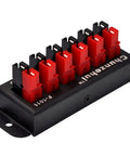 Heavy Duty 6 Position 45 Amp Power Pole Distribution Block With Tough As Nails Aluminum Housing and Plug And Play Connectors for Slick Wiring Harness Setups and Zero Drama Circuit Splitting, showing 6 terminals.