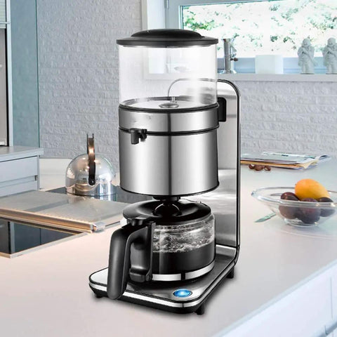 Boss Level Heavy Duty Stainless Steel Automatic Drip Coffee Machine For Home And Commercial Use Ultra Capacity 1250ml Makes 5 To 10 Cups Top Heating Tech Insulated Thermal Carafe Anti Drip Design Wide Mouth Nylon Filter Rotary Funnel in kitchen setting