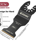 Front view of EZARC carbide oscillating multitool blade with quick-release for hard materials; black heavy-duty blade, 3-pack, 1-9/16 x 1-5/16 in.