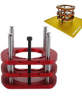 Router Table Lift Base With Four Jaw Clamping System Aluminum Alloy Lifting Base And Crank Handle For DIY Woodworking Router Table Build red lift base shown with yellow mounting plate