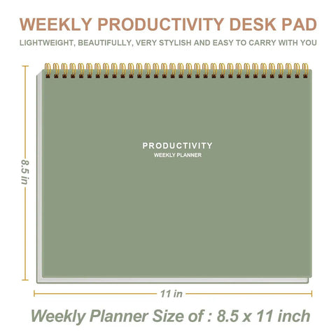 Weekly Productivity Planner Notepad For Busy Pros, 8.5 By 11 Inch Dashboard Organizer With Six Focus Areas, Green cover