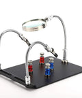 Third Hand Soldering Station with 3X LED Magnifying Lamp, magnetic PCB clamp, flexible arms, for hands-free soldering projects.